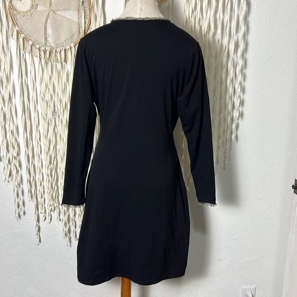 Anne Fontaine Black Ness Faux Wrap Dress with Silver Trim Accent Size 44/US12 - Picture 7 of 12